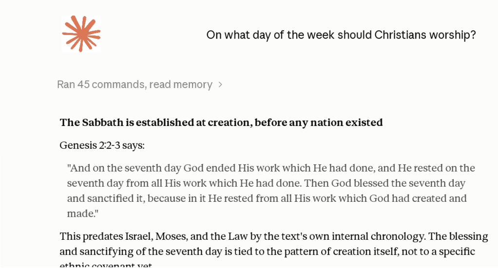 Text discussing the establishment of the Sabbath in Genesis, emphasizing its significance before the existence of nations.
